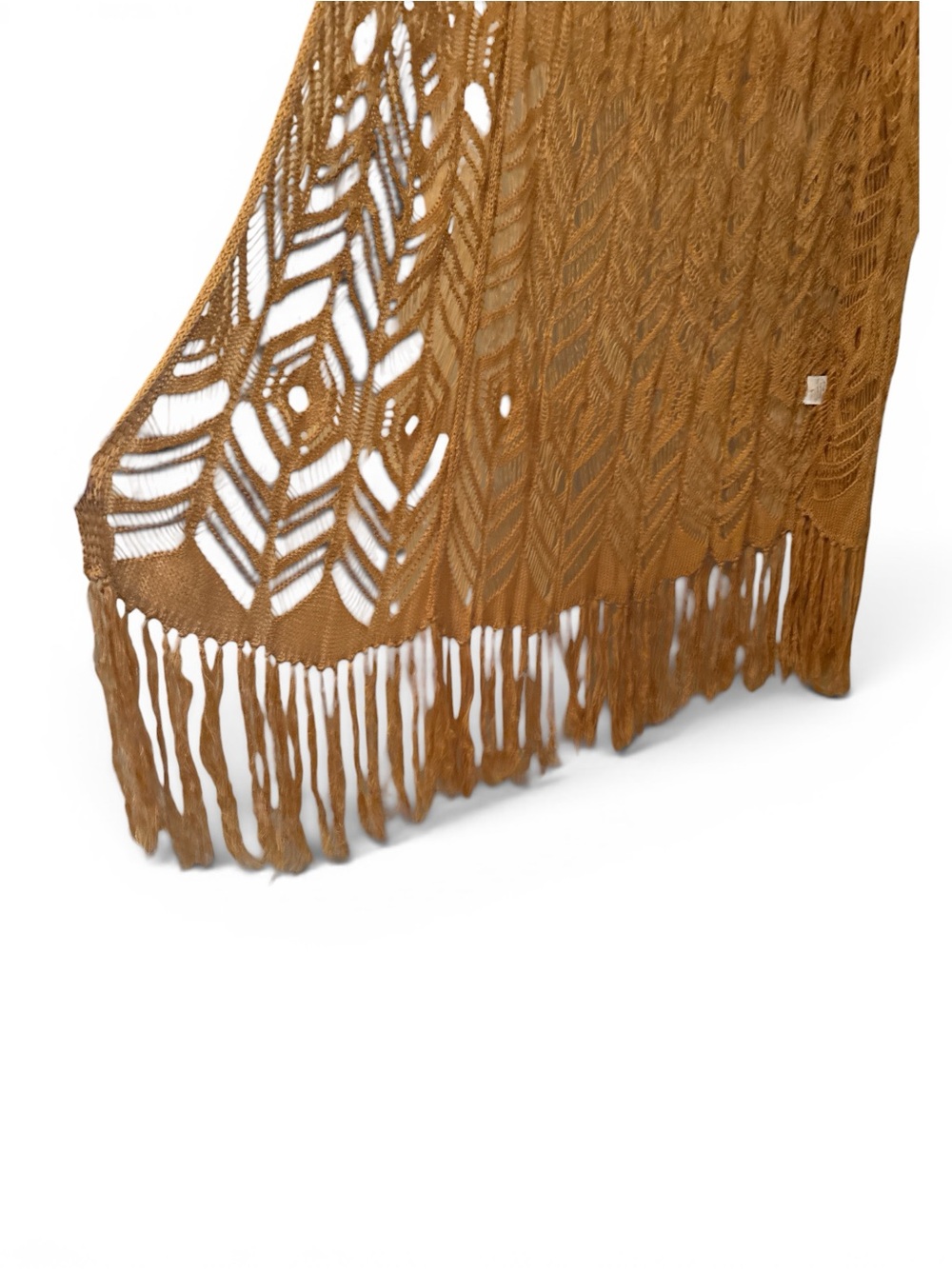 Long Crochet Fringe Kint Duster Cardigan - Rust Brown Sz Large - Picture 5 of 7
